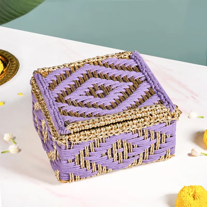Festive Gold-And-Purple Handcrafted Hamper Basket – Seasonal Woven Gift Container 1