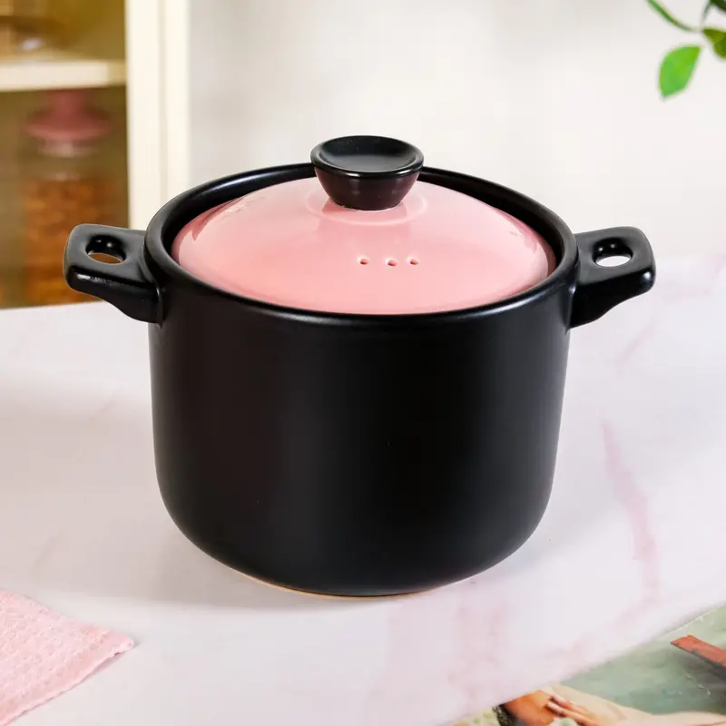Flamora Dual-Tone Pink-And-Black 4.7L Ceramic Cooking Pot 1