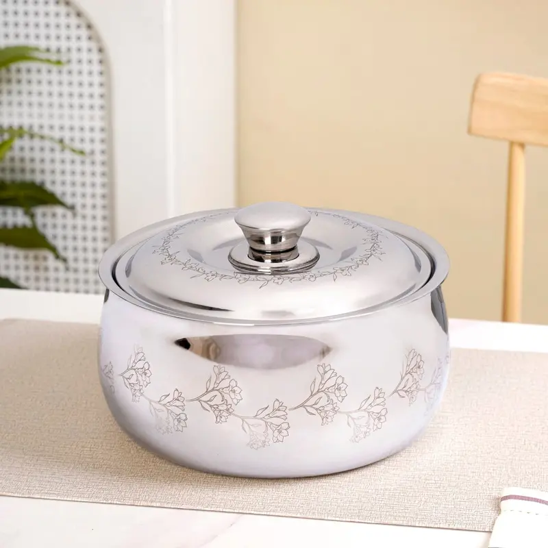 Floral-Etched Vacuum-Insulated Stainless Steel Casserole – 3L 1