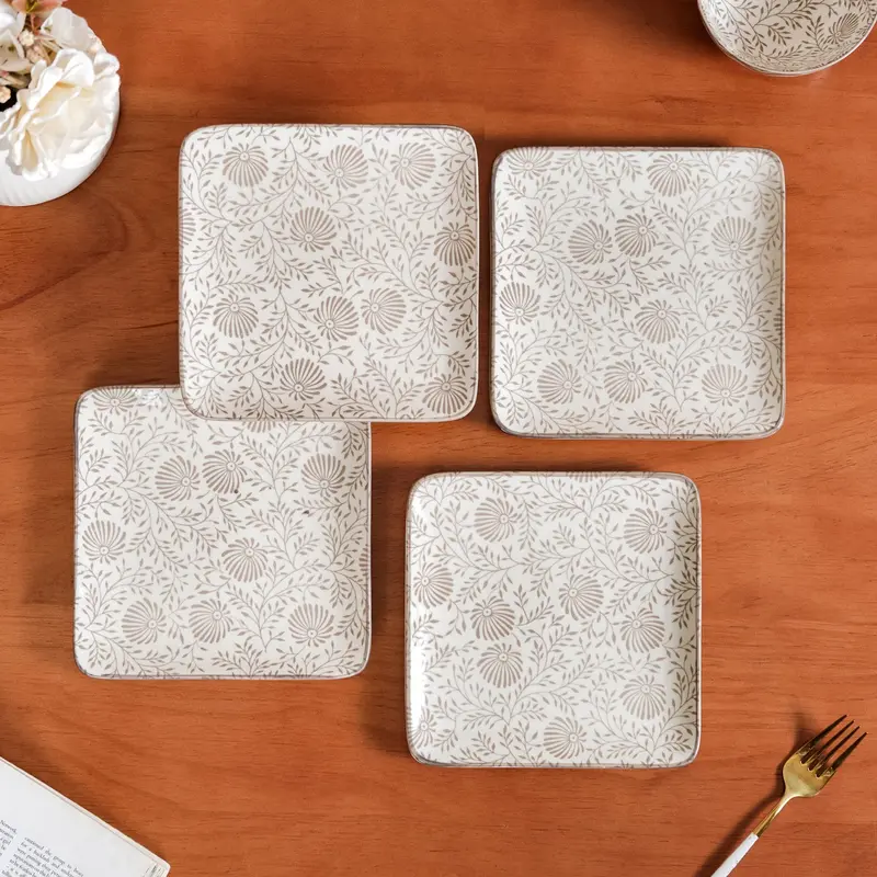 Floral Fiesta Square Snack Plates – Set Of Four (7" X 7") 1