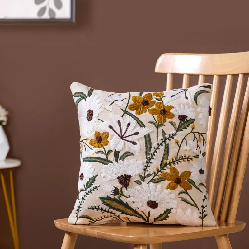Floral Harmony Canvas Cushion Cover – 40X40Cm Cotton Blend Pillow Slip 1