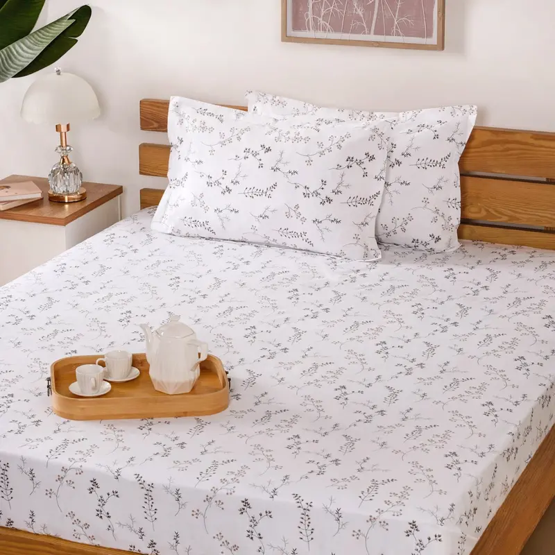 Floral King Size Bedsheet & 2 Pillowcase Set – 180 Tc 100% Cotton (275X275 Cm) 1