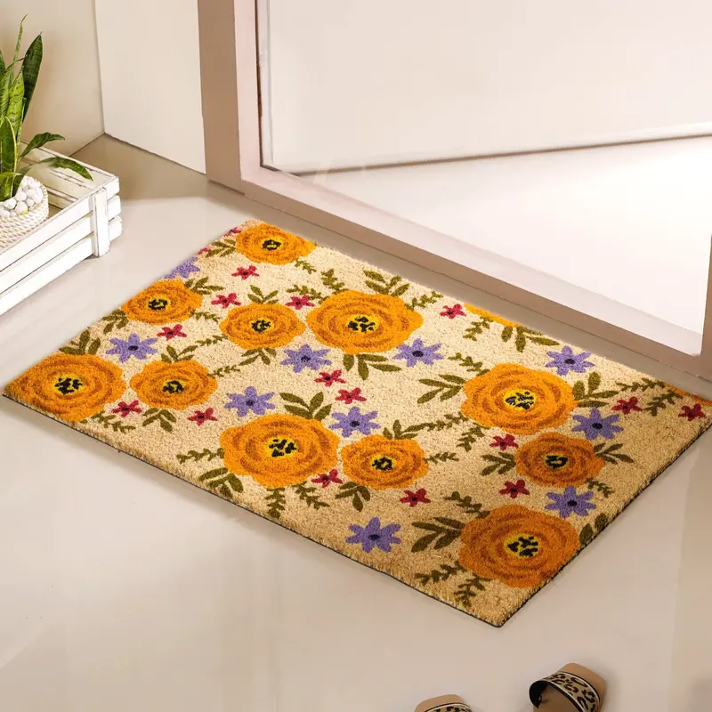 Floral Pattern Coir Entryway Mat – 36X24 Inches 1