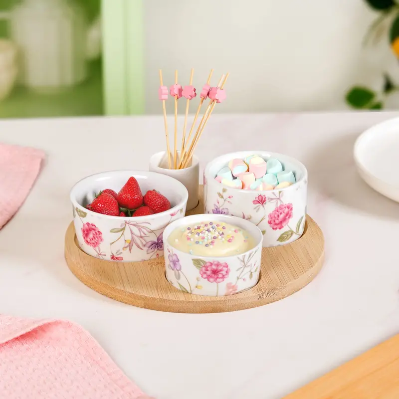 Floral Print Bowls, Tray & Toothpick Holder Set (6-Piece) 1