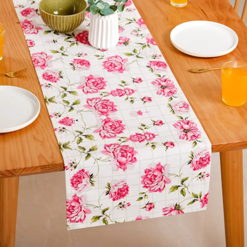Floral Rouge 6-Seater Cotton Table Runner – 186X37Cm Elegant Design 1