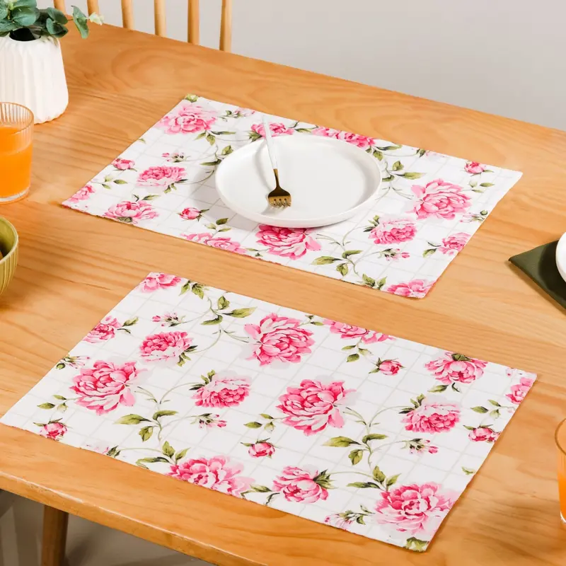 Floral Rouge Cotton Table Mat Set – 4 Reversible Placemats 1