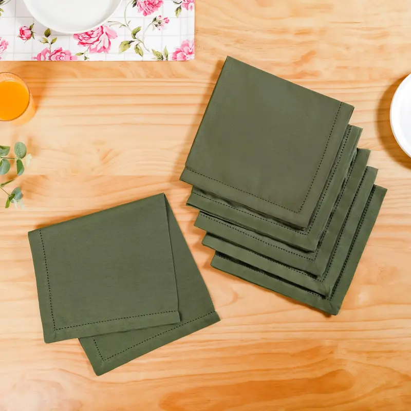 Floral Rouge Olive Green Cotton Napkin Set – Pack Of 6 1