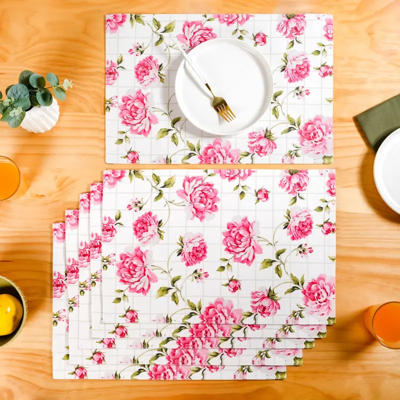 Floral Rouge Pure Cotton Table Mat Set – 6 Coordinating Placemats 1