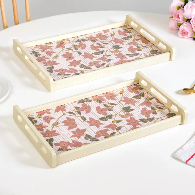 Florentia Wooden Serving Tray Pair – Natural Wood Finish 1