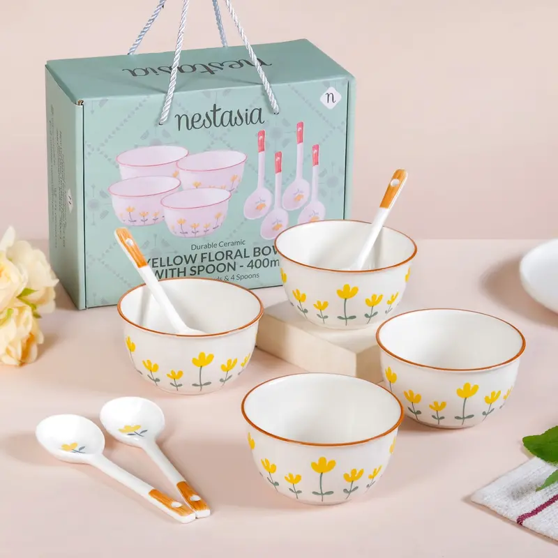 Floret-Inspired 400Ml Soup Bowl Set With Matching Spoons 1