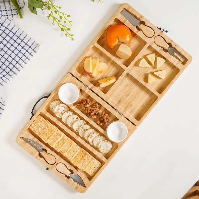 Foldable Charcuterie Board Set – 22-Inch Board With Accompanying Bowls And Cheese Knives 1