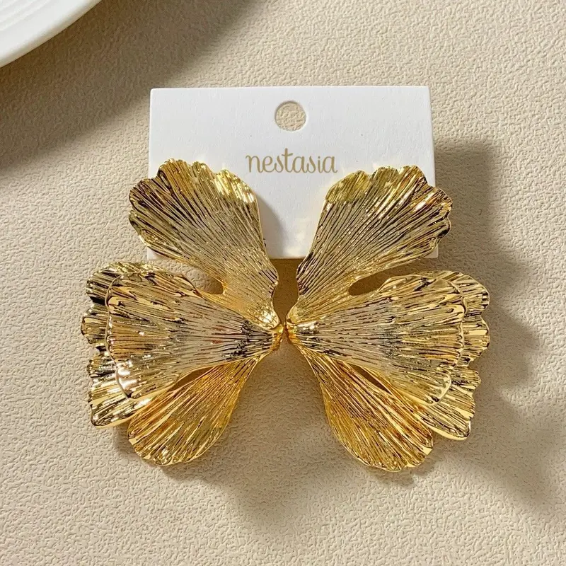 Folded Ginkgo Leaf Statement Earrings In Gold 1