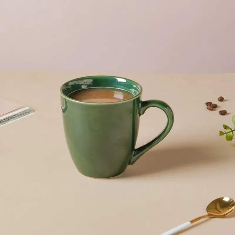 Forest Green Glossy Stoneware Coffee Mug – 300 Ml 1