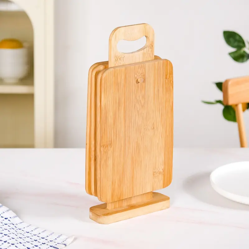 Four-Piece Bamboo Platter Set With Matching Display Stand 1