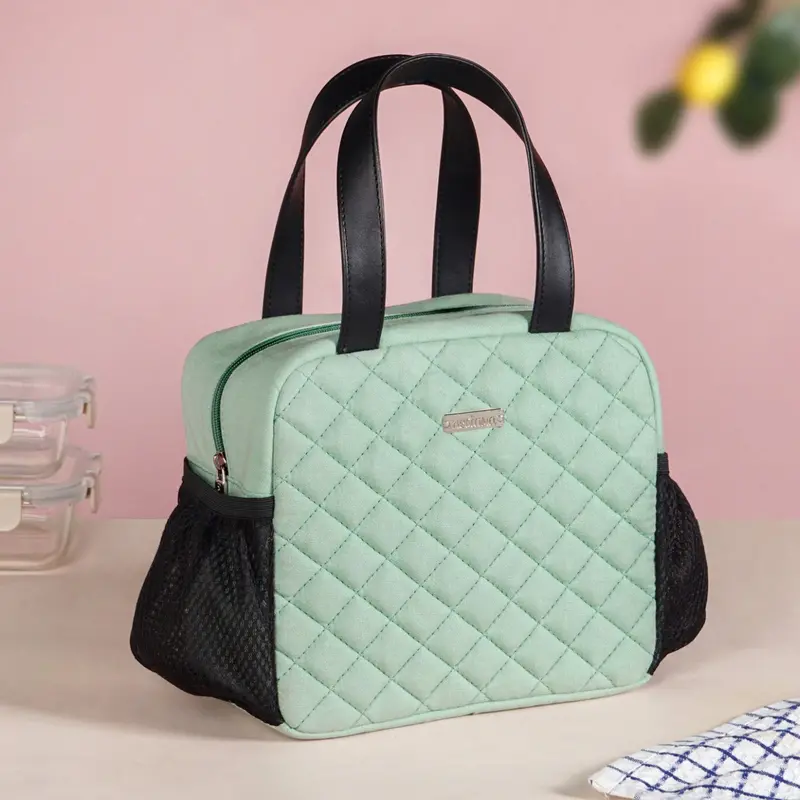Freshpack Mint Quilted Lunch Bag – Thermal Insulated Portable Tote 1
