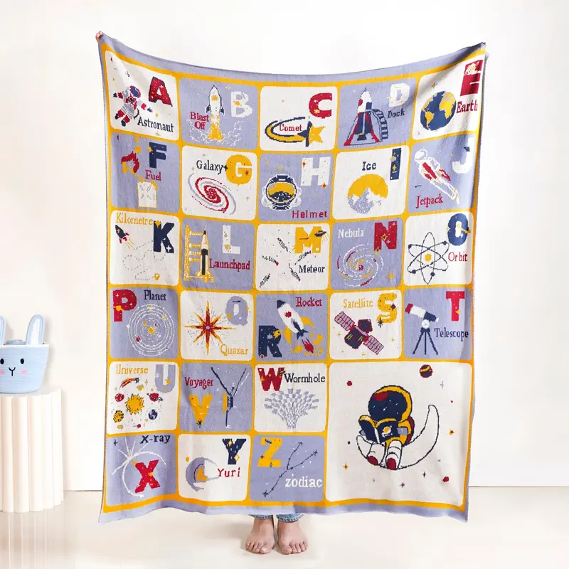 Galaxy Abc Learning Throw For Kids – Cosmic Alphabet Knitted Blanket (152X125Cm) 1