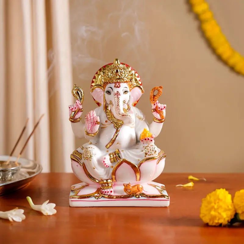 Ganesha Idol On Lotus Base – Artisanal Ceramic Statue (17×12 Cm) 1