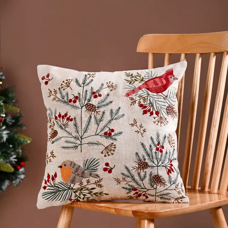 Garden Bird Motif Decorative Cushion Cover (40X40 Cm) 1