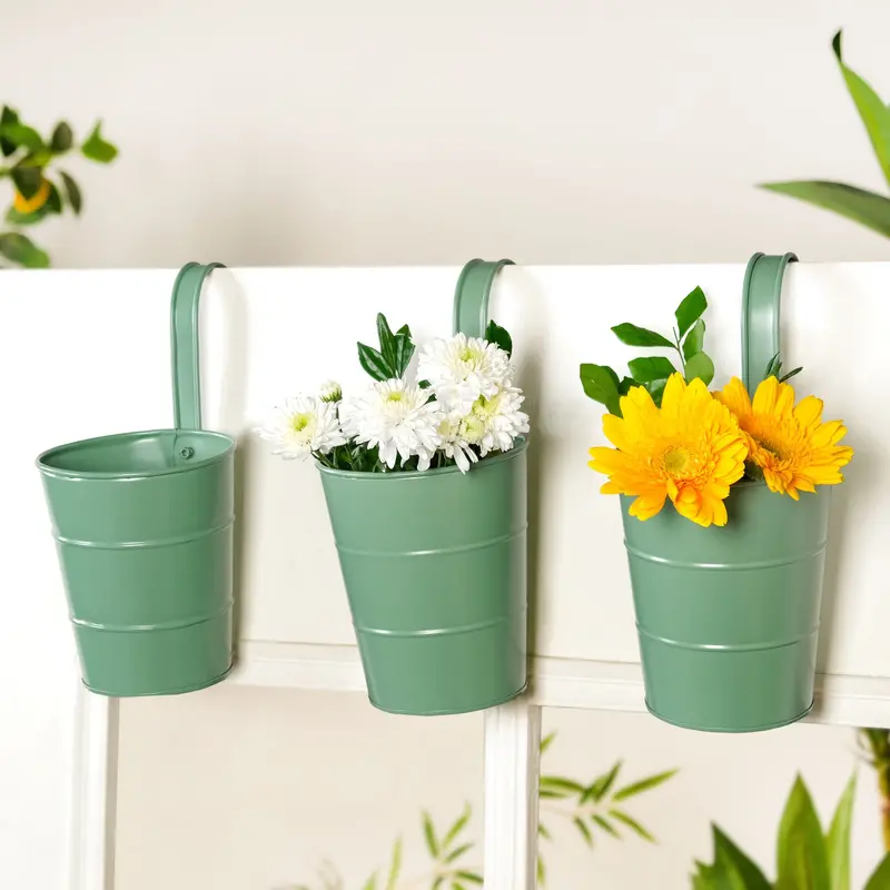 Garden Muse Sage Green Hanging Flower Buckets – 3-Pack 1