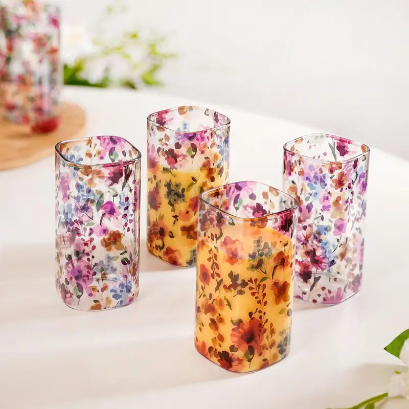 Garden Rose Printed Borosilicate Tumbler Set – 4 Pieces (340Ml Each) 1