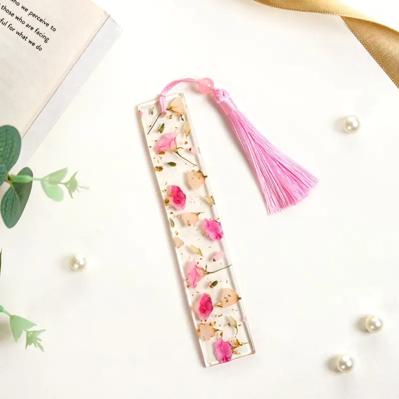 Garden Rose Resin Page Marker With Pink Satin Tassel 1