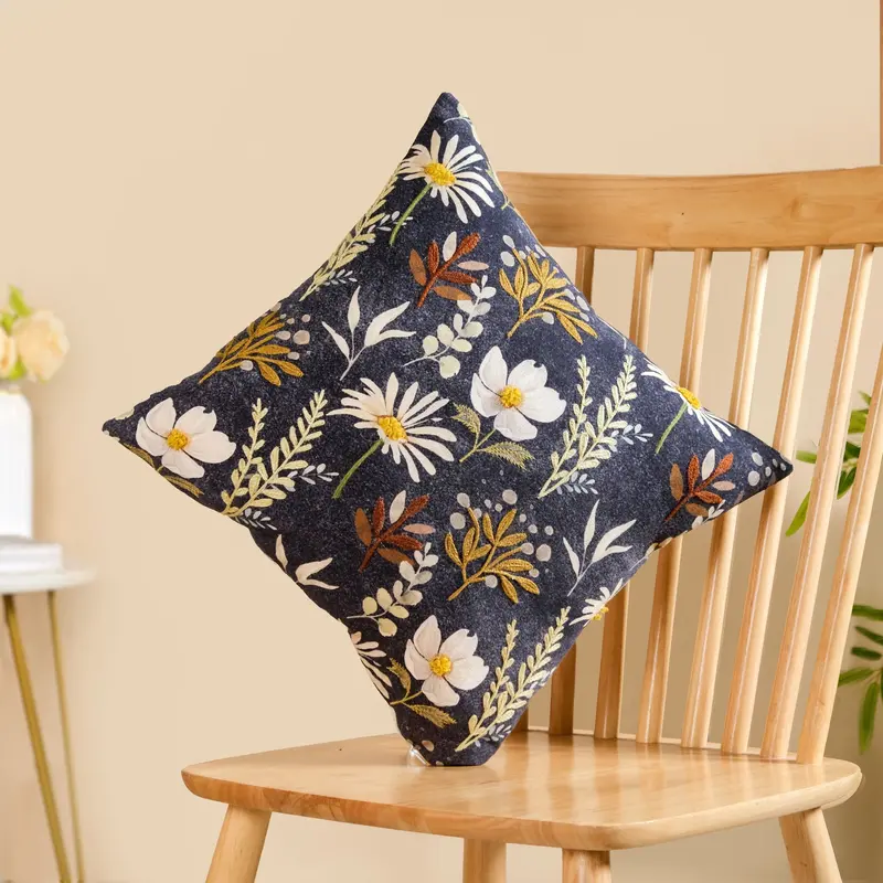 Garden-Scene Embroidered Cotton Pillow Cover – 40X40Cm 1