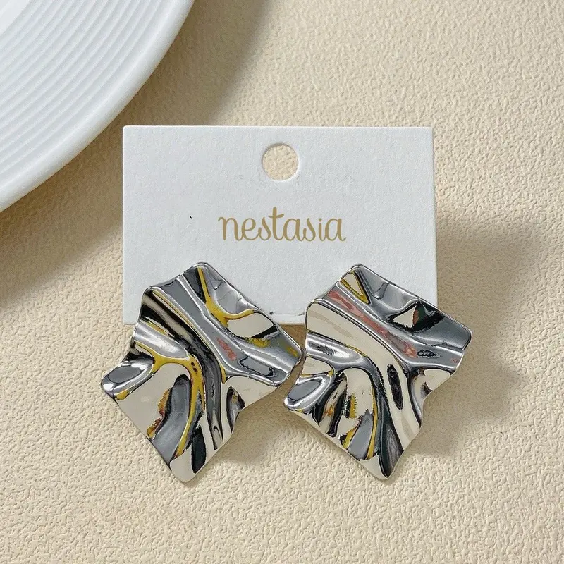 Geometric Chisel-Edge Silver Stud Earrings 1