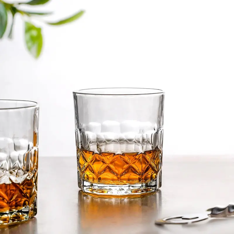 Geometric-Embossed Rocks Glasses For Scotch – Set Of 6, 310Ml 1