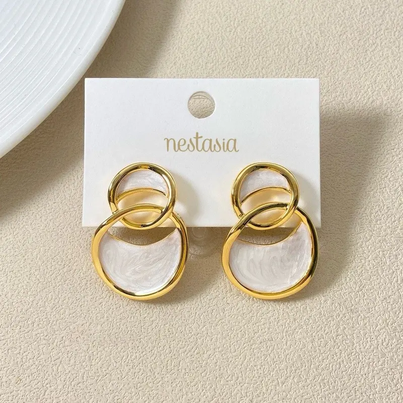Geometric Gold Ellipse Drop Earrings 1