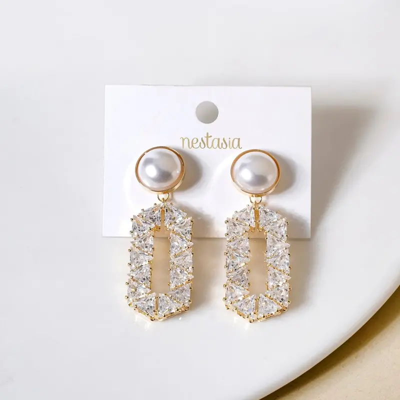 Geometric Gold Hexagonal Pearl Danglers 1
