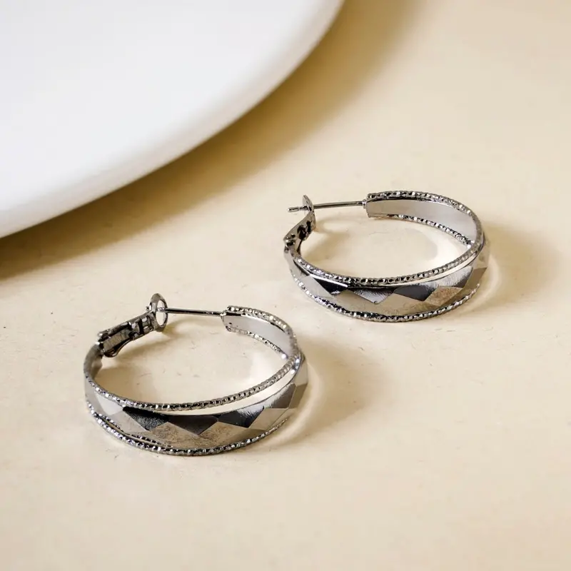 Geometric Patterned Oxidized Silver Hoops 1