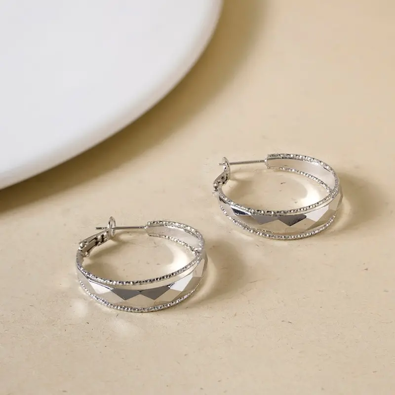 Geometric Patterned Sterling Silver Hoops 1