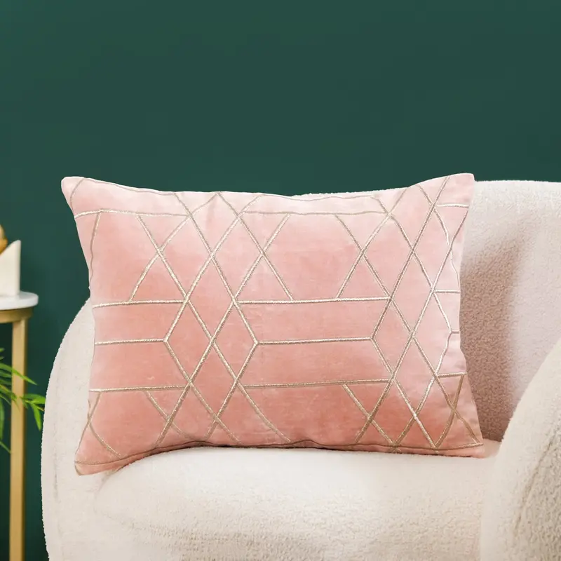 Geometric Silver-Thread Embroidered Rectangular Cushion Cover (50X35 Cm) 1