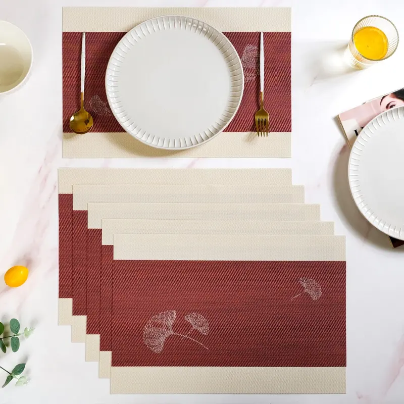 Ginkgo Maroon Placemats – Warm Terracotta-Inspired 6-Pack 1