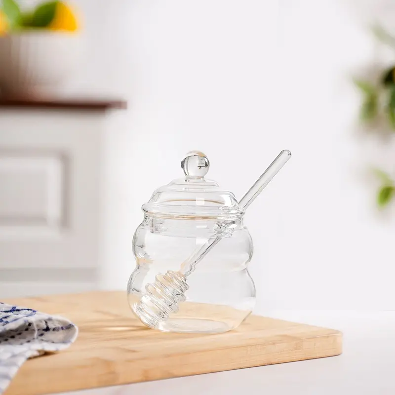 Glass Honey Jar With Wooden Dipper & Airtight Lid – 300Ml 1