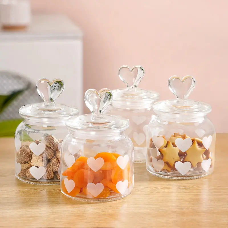 Glass Jars With Heart-Shaped Knobs – Set Of 4 (700Ml Each) 1