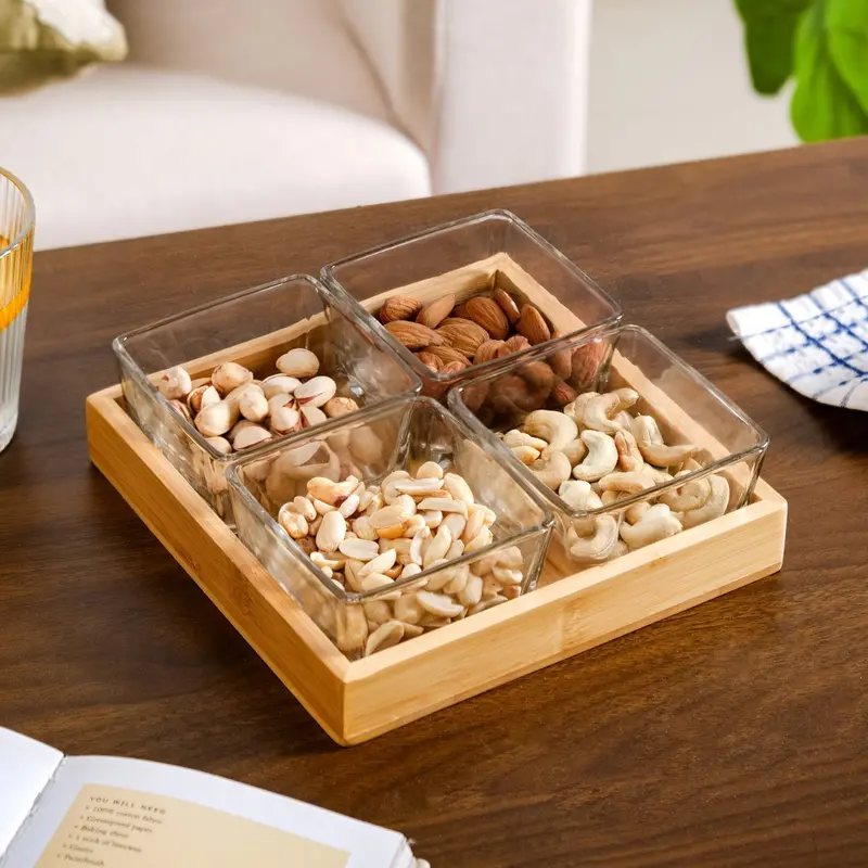 Glass Snack Bowls With Accompanying Serving Tray 1