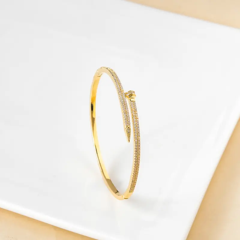 Glitter Nail Gold Bracelet – Shimmering Contemporary Cuff 1
