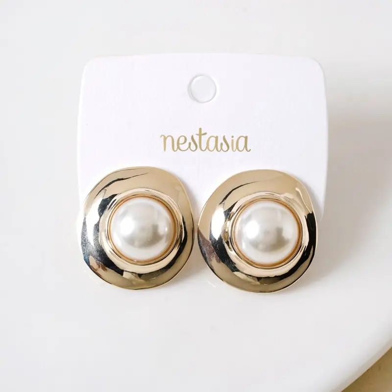 Gold Disc Earrings With Pearl Accents 1
