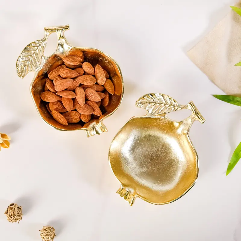 Gold-Finished Pomegranate Dry Fruit Serving Bowl Pair 1
