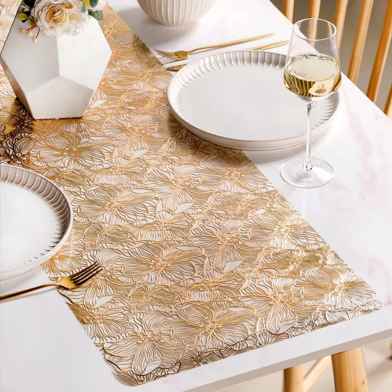 Gold Floral Line-Art Table Runner – 150 X 38 Cm Artistic & Refined 1