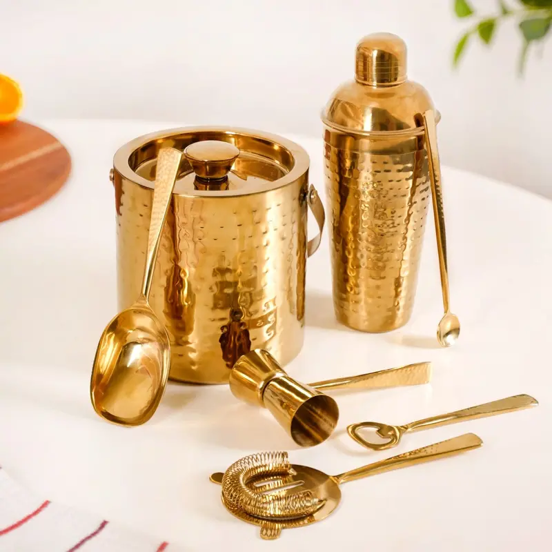 Gold Hammered Bar Tool Set – 7-Piece Premium Mixology Collection 1