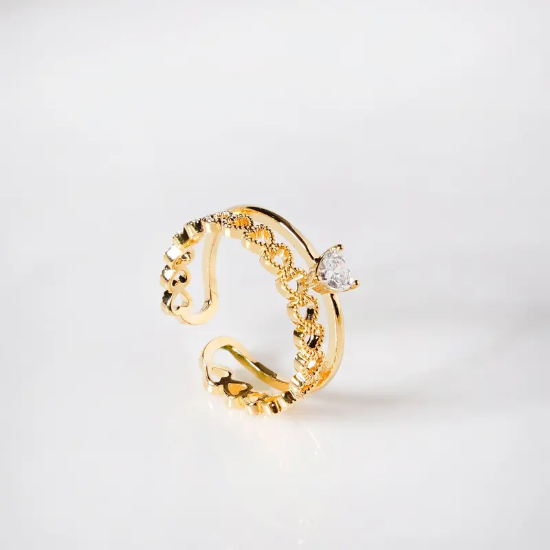 Gold Heart-Studded Statement Ring 1