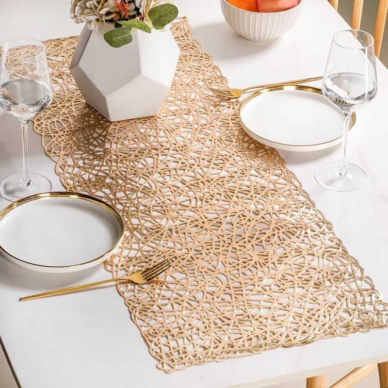 Gold Laser-Cut Table Runner – 90 X 35 Cm Intricate Artisan Design 1
