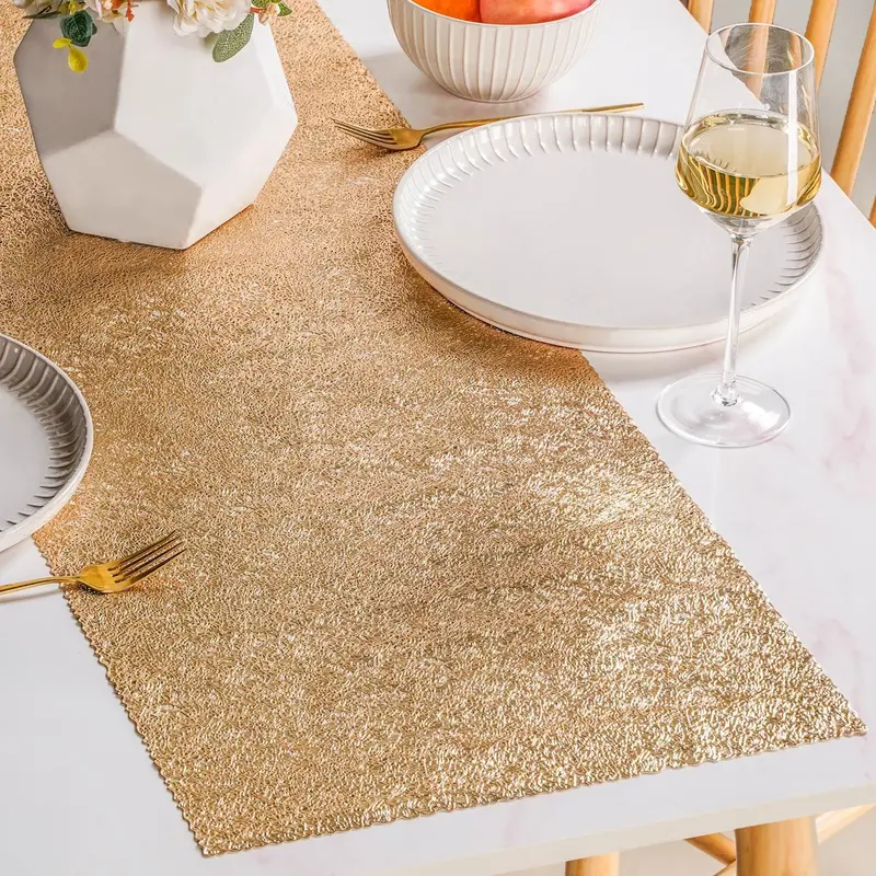 Gold Metallic Table Runner – 183 X 37 Cm Luxe Glam Design 1