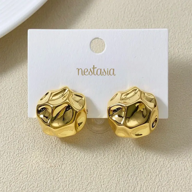 Gold Meteor-Inspired Textured Stud Earrings 1
