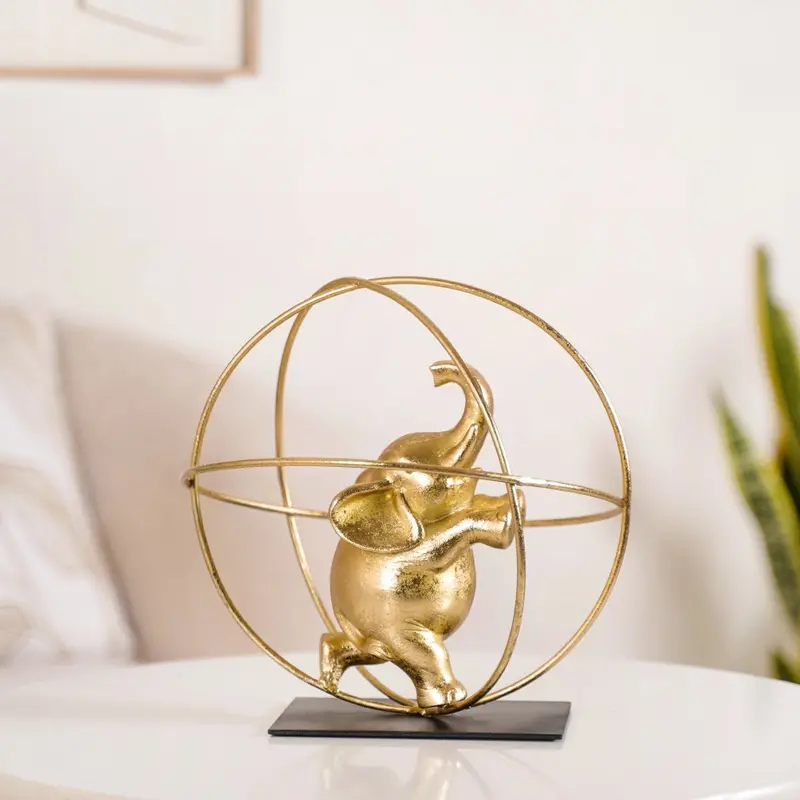 Gold-Tone Elephant Globe Table Accent 1