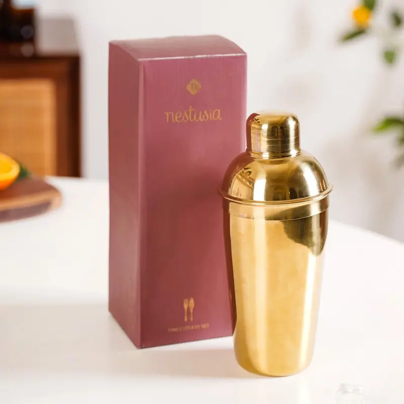 Gold-Toned Stainless Steel Cocktail Shaker – 650 Ml Professional Grade 1