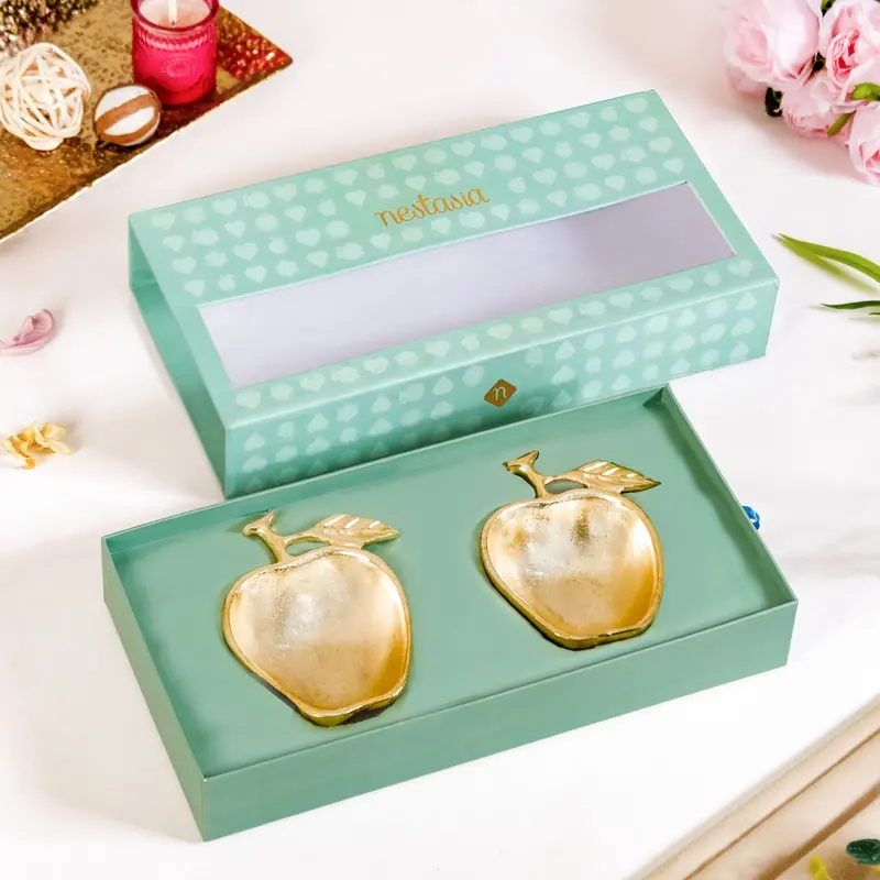 Golden Apple Trinket Bowls – Decorative 2-Piece Set For Small Items 1