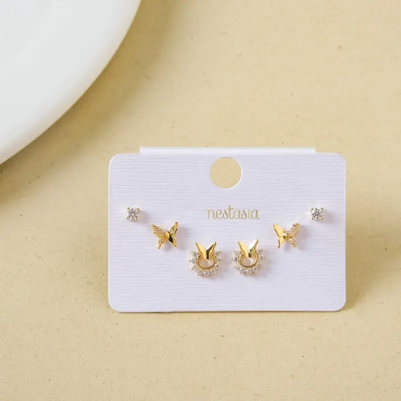 Golden Butterfly Moonlight Stud Earrings – Trio Set 1